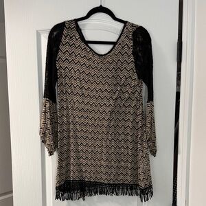 A'Reve Black and Tan Chevron Dress